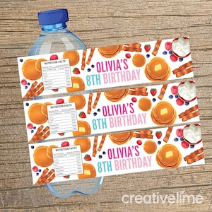 Pancakes and Pajamas Bottle Labels, Pancake Party, Pancakes PJ Birthday, Pancake Birthday Party, Pajama Party Water Bottle Labels