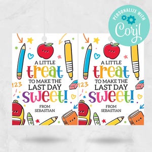 Etichette regalo per l'ultimo giorno di scuola, etichette per dolcetti estivi per studenti, insegnanti, scuola materna, asilo nido, regalo di fine anno, stampabili, modificabili, DOWNLOAD IMMEDIATO