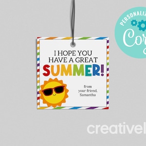Etiqueta de regalo "Espero que tengas un gran verano", etiqueta de último día de clases de verano, etiqueta de regalo de fin de curso para maestros y estudiantes, descarga instantánea editable