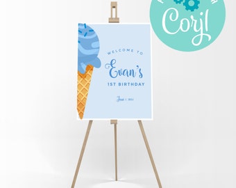 Editable Ice Cream Birthday Party Welcome Sign (Instant Download)
