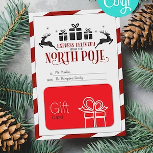BEWERKBAAR, INSTANT DOWNLOAD Afdrukbare Noordpool Speciale Levering Cadeaukaarthouder, Kerstcadeau School Kerstvakantie Cadeaukaarthouder