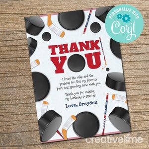 EDITABLE, INSTANT DOWNLOAD Hockey Birthday Party Thank You Card, Hockey Party, Hockey Thanks, Sport Birthday, Sports Party, Any Age