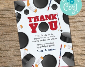 Editable Hockey Birthday Thank You Card (Instant Download)