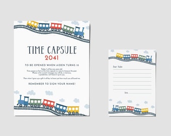 Train Birthday Time Capsule Card & Sign: Editable Template (Digital Download)