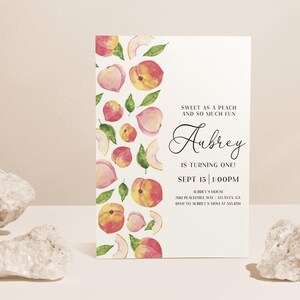 Peach Birthday Invitation, Little Peach, Girl First Birthday, Watercolor Peaches, Sweet as a Peach, Peach Theme EDITABLE, INSTANT DOWNLOAD