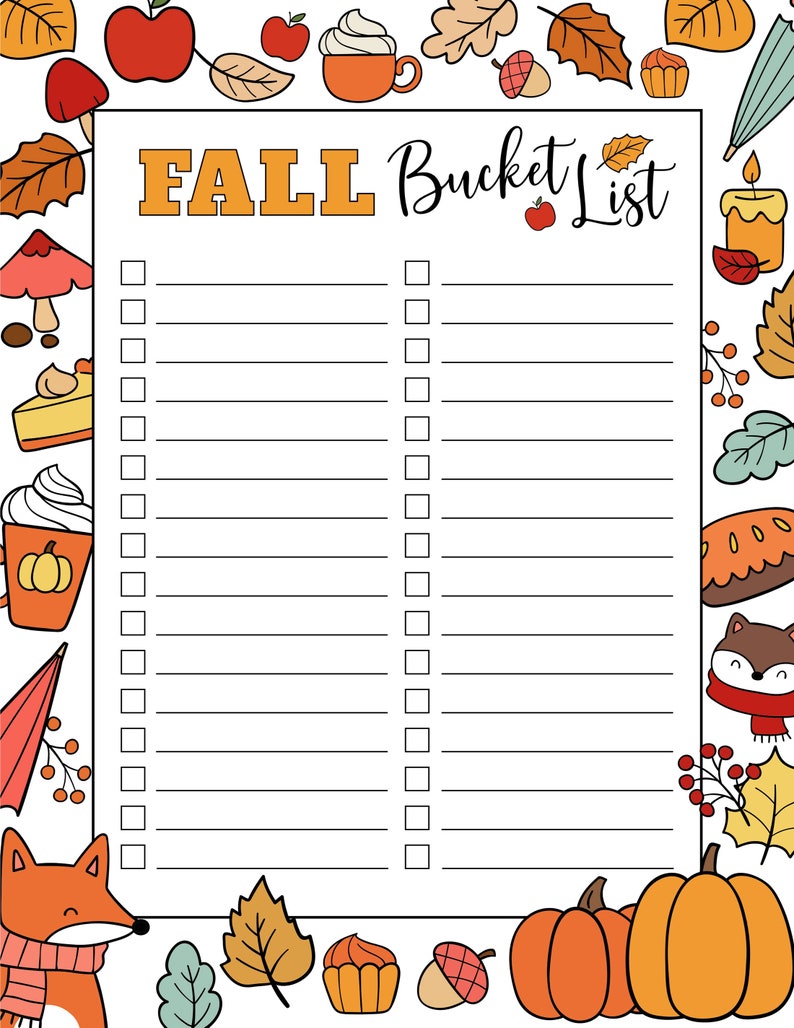Editable Fall Bucket List Printable: Autumn Activities Checklist ...