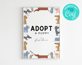 Adopt a Puppy Sign: Dog Birthday Party Decor (8x10 Digital Template)