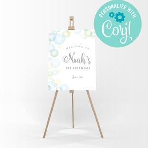 EDITABLE, INSTANT DOWNLOAD Bubbles Birthday Party Signs, Bubbles Party Signage, Pastel Bubbles, Summer Bubble Party, Bubble Pop Welcome Sign