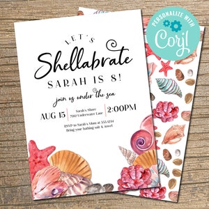 Sea Shell Invitation Under the Sea Party Invitation Seashell Sea Shell Party Shellabration Party Girl Birthday EDITABLE, INSTANT DOWNLOAD