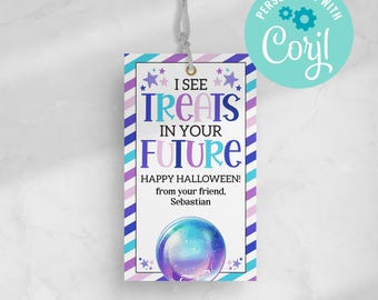 Personalized Crystal Ball Halloween Gift Tag, Printable (Instant Download)