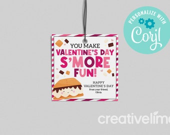 You Make Valentine's Day S'more Fun Gift Tag School Valentine Treat Teacher Employee Client Student Valentine Card EDITABLE INSTANT DOWNLOAD