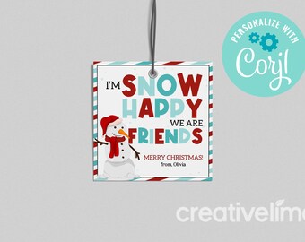 Schneemann-Weihnachtsgeschenkanhänger, bearbeitbarer Feiertagsgeschenkanhänger (Instant Download)