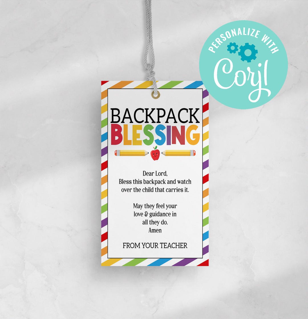 Backpack Blessing Printable Gift Tag, Editable Back to School Blessed ...