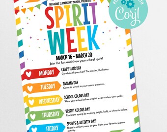 Spring Spirit Week Flyer | Dress-Up Days (editierbar in Corjl)