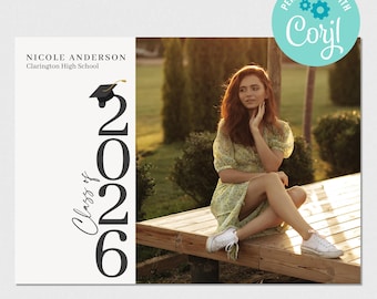 Editable Class of 2026 Graduation Announcement, Senior Grad Party Invitation Template, Digital Download Editable Graduation Party Invite