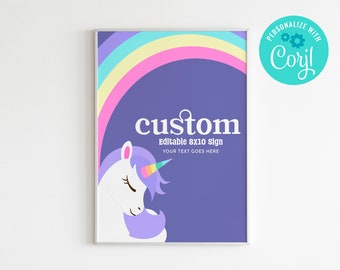 Einhorn Regenbogen Geburtstagsparty Schild: Bearbeitbare 8x10 Vorlage (Instant Download)