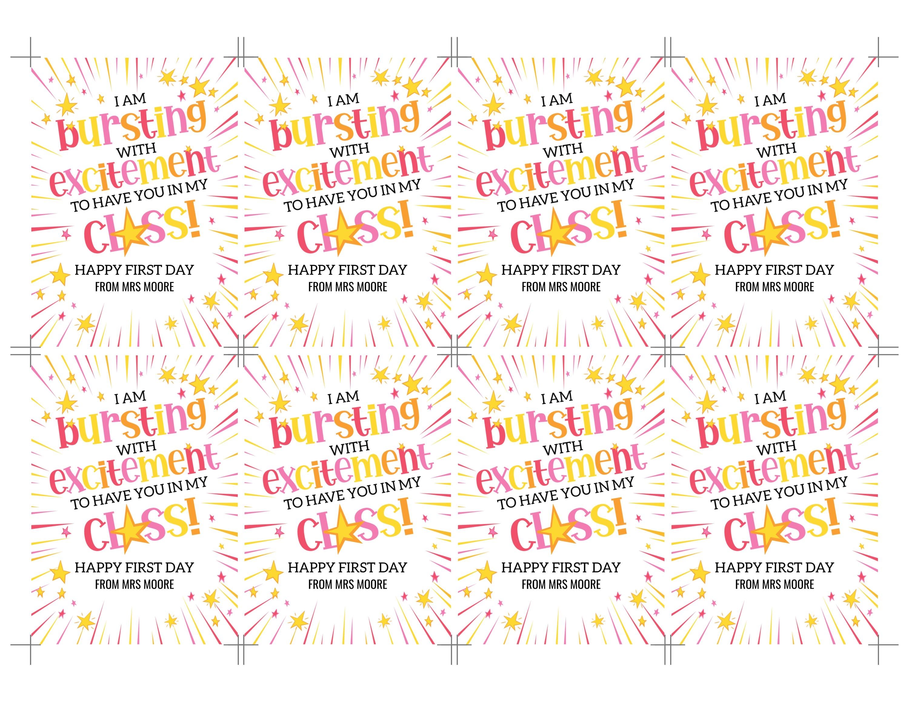 Editable Back to School Gift Tag: Bursting With Excitement (instant ...