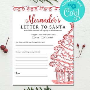 Bearbeitbarer Brief an den Weihnachtsmann, druckbarer Brief an den Nordpol, Weihnachtswunschlistenvorlage, Personalisieren mit Corjl EDITIERBARER SOFORT-DOWNLOAD