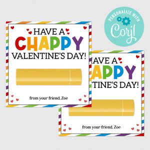 Have A Chappy Valentinstag Karte Kinder Klassenzimmer Lippenbalsam Valentine Tag Lippenstift Klasse Freund Valentinstag Karte EDITIERBARER SOFORTIGER DOWNLOAD