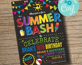 Summer Bash Pool Party Invitation: Editable Template (Instant Download)