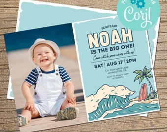Editable First Birthday Invitation Boy the Big ONE Surfing Birthday ...