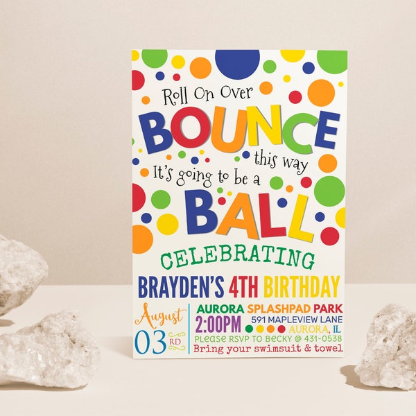 Bouncy Ball Birthday Party Invitation, Bouncy Ball Birthday Party, Bounce on Over Invite, Boy Birthday Invite EDITABLE, INSTANT DOWNLOAD