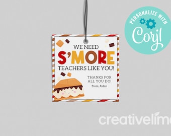 Etiqueta de regalo para maestros con temática de s'mores: Etiqueta editable (descarga digital)