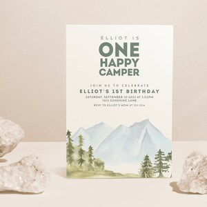 One Happy Camper Birthday Invitation, Camping Birthday, First Birthday Boho One Happy Camper, Boy Birthday Invite EDITABLE INSTANT DOWNLOAD