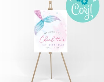 Editable Mermaid Birthday Welcome Sign: Under the Sea Party (Instant Download)