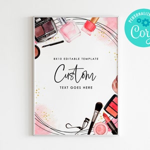 Glitz And Glam Party Sign Spa Makeup Birthday Party Blush Pink Black Gold Tween Mani Pedi Party 8x10 Sign Template EDITABLE INSTANT DOWNLOAD