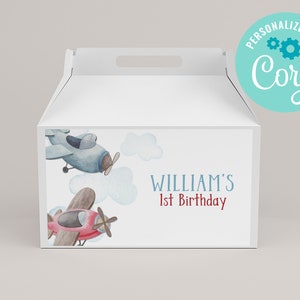 Airplane Birthday Gable Box Label: Editable Favor Tag (Instant Download)