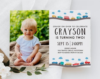 Transportation Birthday Invitation: Trucks & Cars, Editable Template (Instant Download)