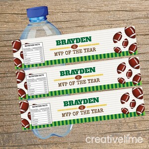Football Water Bottle Labels, Football Party, Football Birthday Invitations, Touchdown Birthday Party, Football MVP Water Bottle Labels