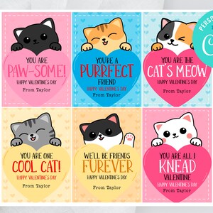 EDITIERBARE, SOFORTIGE DOWNLOAD Druckbare Katzen Valentinstag Karten, Kinder Schule Klassenzimmer Valentinstag Karte Austausch Kätzchen und Katze Valentinstag Karten