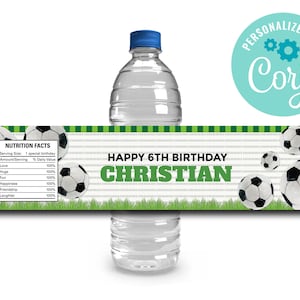 EDITABLE, INSTANT DOWNLOAD Soccer Water Bottle Labels, Soccer, Let's Kick It, Soccer Party, Soccer Party Decorations, Soccer Water Label