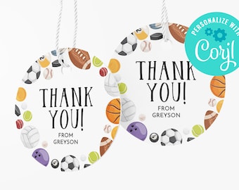 Sports Balls Favor Tags: Editable Birthday Thank You (Instant Download)