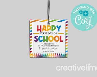 First Day of School Gift Tag Printable: Teacher Student Classroom (Instant Download)