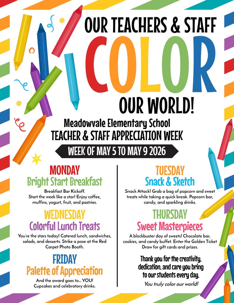Teacher Appreciation Week Flyer Template, Rainbow Theme, Staff ...