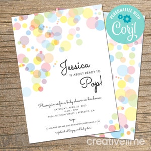 Pop Baby Shower Invitation, Ready to Pop Baby Shower Invite, Bun in the Oven, Baby Shower, Modern Pastel Bubbles EDITABLE, INSTANT DOWNLOAD