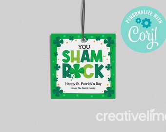 May include: Green shamrock-themed gift tag with the text "YOU SHAM-ROCK Happy St. Patrick's Day from The Smith Family".