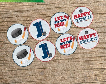 Printable Hockey Cupcake Toppers - Instant Download, Favor Bag Tags, Hockey Party, Cupcake Toppers DIY Printable 12 Circles on 8.5 X 11