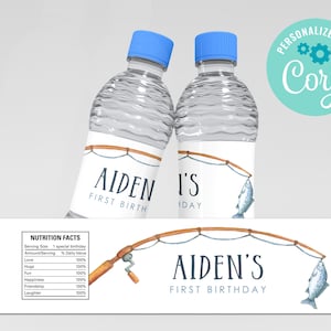 EDITABLE, INSTANT DOWNLOAD Fishing Birthday Party Bottle Labels, O-fish-ally, The Big One, Fishing Birthday Party Decorations Water Label