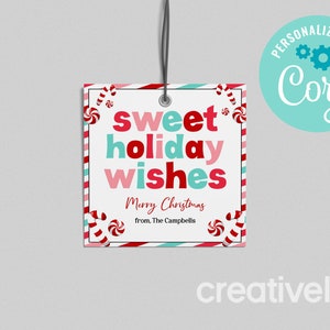 Cadeaukaartje voor zoete vakantiewensen Kersttraktaties Gunst Cadeaukaartje Cadeaukaartje voor kerstsnoepjes Kerstsnoep, snoepgoed BEWERKBARE DIRECT DOWNLOAD