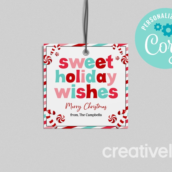 Sweet Holiday Wishes Gift Tag Christmas Treats Favor Bag Tag Christmas Sweets Gift Tag Christmas Candy, Candy Cane EDITABLE INSTANT DOWNLOAD