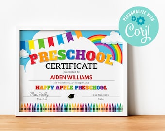 Editable Preschool Graduation Certificate: Instant Download