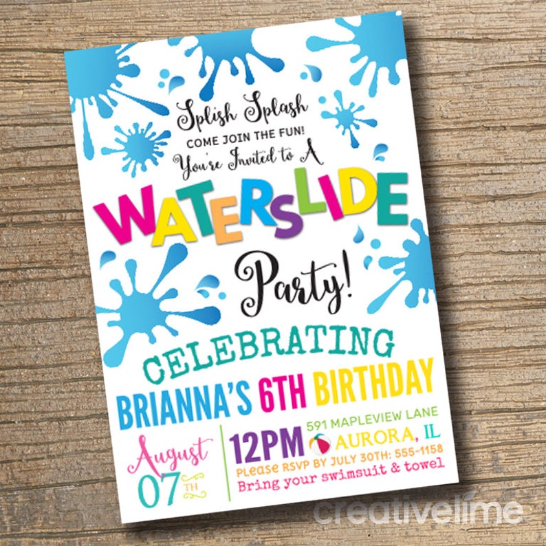 WE EDIT, You Print Waterslide Party Invitation, Waterslide Pool Birthday Invitations, Slide Party, Backyard Pool Waterslide Invite image 2