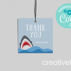 Shark Birthday Favor Tag Shark Party, Shark Theme Birthday Fintastic Under The Sea Favour Tag Thank You Tag EDITABLE, INSTANT DOWNLOAD