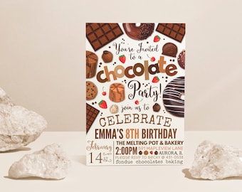 Uitnodiging voor het feest van chocolade, chocoladedesserts verjaardagsuitnodigingen, dessertfeest, chocoladedesserts snoep BEWERKBAAR, INSTANT DOWNLOAD