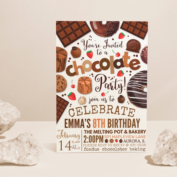 Chocolate Party Invitation, Chocolate Desserts Birthday Invitations, Dessert Party, Chocolate Desserts Sweets EDITABLE, INSTANT DOWNLOAD