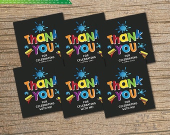 Printable Thank You Favor Tags - Instant Download, Favor Bag Tags, Watergun, Water Bash - DIY Printable 12 Sqaure on 8.5 X 11